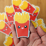 Close up of cute kawaii fries fridge magnet designed by Bare It Designs from Edmonton, AB, Canada.