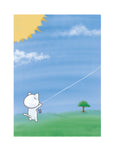 Flying A Cat First Half of the set of two art prints by Bare It Designs, Edmonton, AB, Canada. A white cat is shown holding a kite string on a beautiful summer sunny day with blue skies.