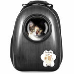 Demo of the "Fur Baby on Board" vinyl decal applied to a hard top bubble window cat carrier backpack.